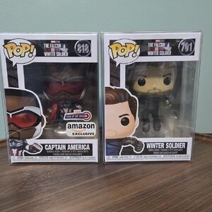 Funko Pop! Captain America and Winter Soldier Figures - Red, Black, Blue